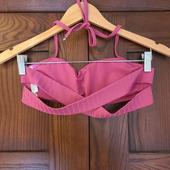 Lululemon Ribbed Halter Cross Back Swim Top for A/B Cups Pink Lychee Size Medium - Picture 2 of 7